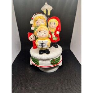 Brinns Christmas Kids Carolers Rotating Music VTG 1980s Holy Night apx 7.5" tall